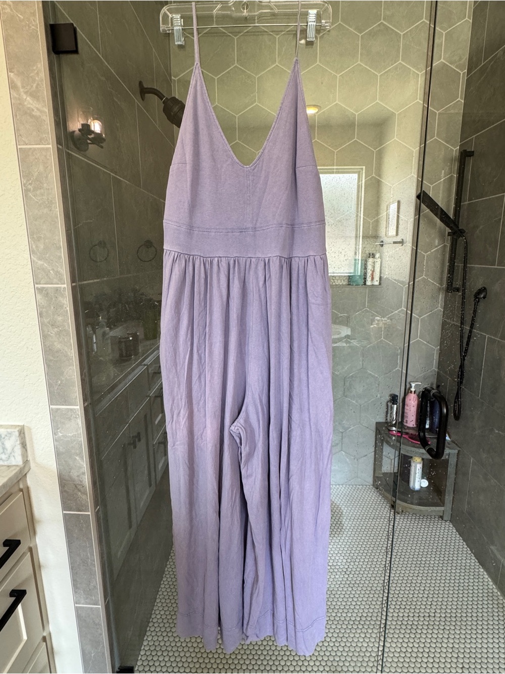 Free People faded blue V-Neck Wide-Leg Jumpsuit
